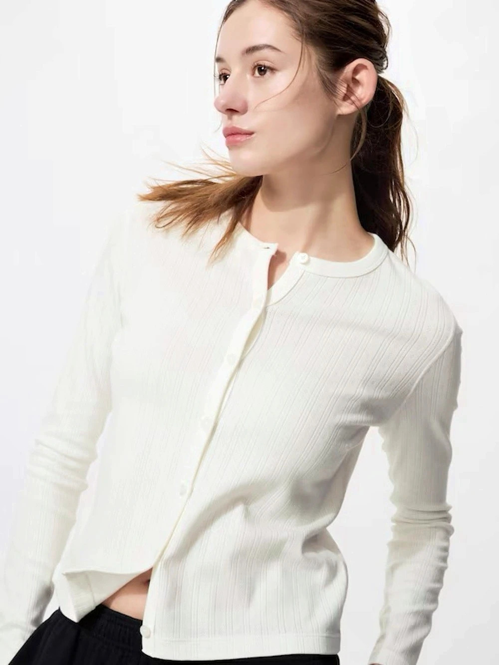 Uniqlo Pointelle Button-Front Cardigan in White